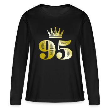 95 Numéro Couronne Or - T-shirt manches longues Premium bio Femme - noir - Devant - Julia (174cm)