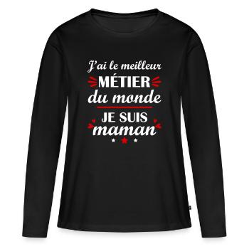 Meilleur métier du monde, cadeau fête des mères - T-shirt manches longues Premium bio Femme - noir - Devant - Julia (174cm)