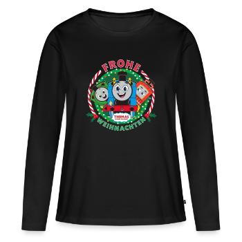 Thomas & Friends™ Ugly Christmas Design Mit Slogan - Frauen Premium Bio Langarmshirt - Schwarz - Vorne - Julia (174cm)