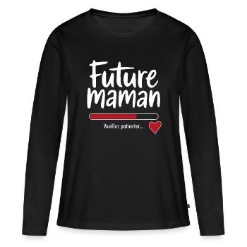 Future maman enceinte Maman annonce grossesse - T-shirt manches longues Premium bio Femme - noir - Devant - Julia (174cm)
