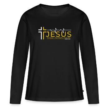 Jésus-Christ Bible Verset Chemin Vérité Vie Chrétien - T-shirt manches longues Premium bio Femme - noir - Devant - Julia (174cm)
