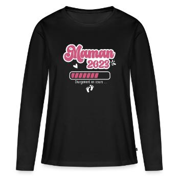 Maman En 2023 Annonce Grossesse Future Maman - T-shirt manches longues Premium bio Femme - noir - Devant - Julia (174cm)