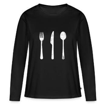 Cadeau coutellerie, fourchette couteau cuillère cuisine cuisine - T-shirt manches longues Premium bio Femme - noir - Devant - Julia (174cm)