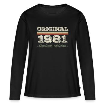 Légende depuis 1981 Né en 1981 Anniversaire 1981 - T-shirt manches longues Premium bio Femme - noir - Devant - Julia (174cm)