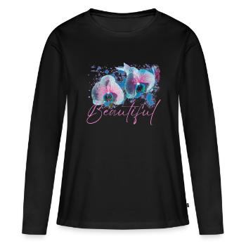 Fleurs Beautiful Aphrodite - T-shirt manches longues Premium bio Femme - noir - Devant - Julia (174cm)