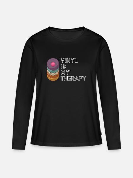 Vinyl Is My Therapy Old School Retro Music Fan - Frauen Premium Bio Langarmshirt - Schwarz