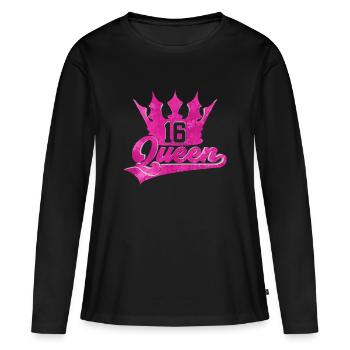 16E ANNIVERSAIRE REINE 16 - T-shirt manches longues Premium bio Femme - noir - Devant - Julia (174cm)