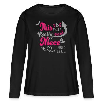 Nièce cool - cool nièce de coeur boho - T-shirt manches longues Premium bio Femme - noir - Devant - Julia (174cm)