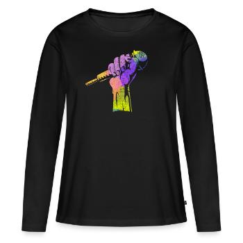 Microphone Coloré Musicien Chanteur - T-shirt manches longues Premium bio Femme - noir - Devant - Julia (174cm)