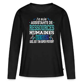 Assistante Ressources Humaines Super Pouvoir - T-shirt manches longues Premium bio Femme - noir - Devant - Julia (174cm)