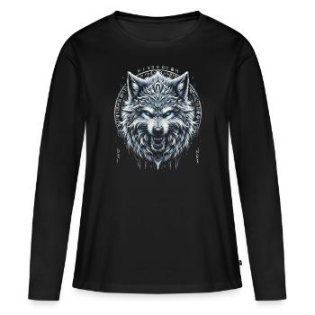 Fenrir Wolf Wikinger Nordische Mythologie - Frauen Premium Bio Langarmshirt - Schwarz - Vorne - Julia (174cm)