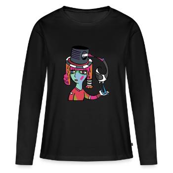 Modenschau - Frauen Premium Bio Langarmshirt - Schwarz - Vorne - Julia (174cm)