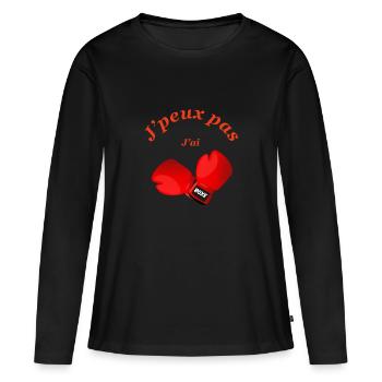 Je ne peux pas j ai boxe - T-shirt manches longues Premium bio Femme - noir - Devant - Julia (174cm)