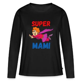 Super Mami - T-shirt manches longues Premium bio Femme - noir - Devant - Julia (174cm)