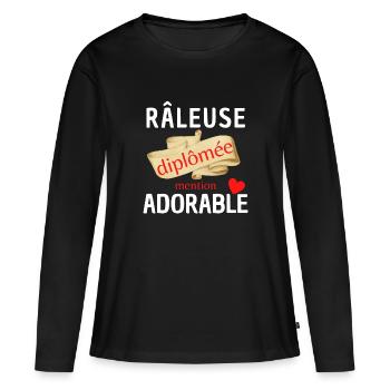 Râleuse diplômée adorable cadeau humour fun femme - T-shirt manches longues Premium bio Femme - noir - Devant - Julia (174cm)
