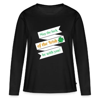 Fête de la Saint-Patrick Dire le bonheur Clover Cadeau - T-shirt manches longues Premium bio Femme - noir - Devant - Julia (174cm)