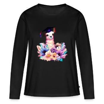 Certificat de fin d’études en alpaga - T-shirt manches longues Premium bio Femme - noir - Devant - Julia (174cm)