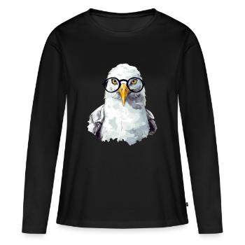 Miki la mouette aux lunettes - T-shirt manches longues Premium bio Femme - noir - Devant - Julia (174cm)
