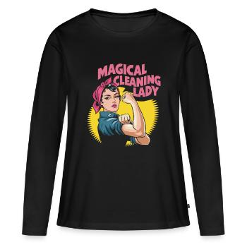 Für humorvolle Reinigungsprofis - Frauen Premium Bio Langarmshirt - Schwarz - Vorne - Julia (174cm)