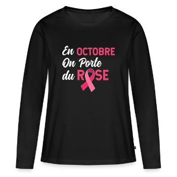 Femme Octobre rose Cancer du Sein - T-shirt manches longues Premium bio Femme - noir - Devant - Julia (174cm)