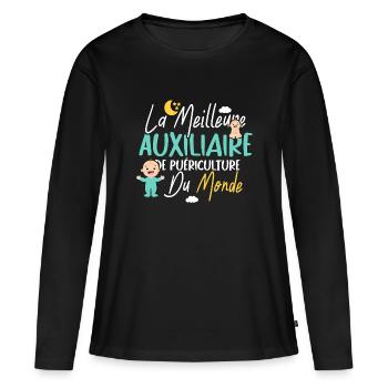 Meilleure Auxiliaire de Puériculture Cadeau Drôle - T-shirt manches longues Premium bio Femme - noir - Devant - Julia (174cm)