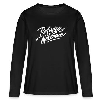 T-shirt d'accueil des réfugiés - T-shirt manches longues Premium bio Femme - noir - Devant - Julia (174cm)