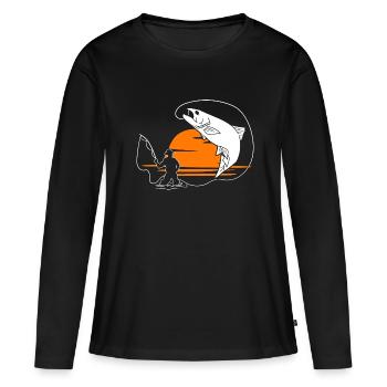 Fliegenfischen Rising Sun Angler Fischer Angeln - Frauen Premium Bio Langarmshirt - Schwarz - Vorne - Julia (174cm)