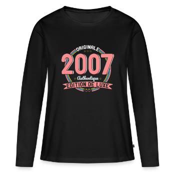 Anniversaire 18 ans - Originale 2007 Authentique - T-shirt manches longues Premium bio Femme - noir - Devant - Julia (174cm)