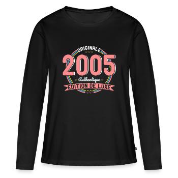 Anniversaire 20 ans - Originale 2005 Authentique - T-shirt manches longues Premium bio Femme - noir - Devant - Julia (174cm)