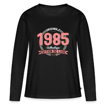 Anniversaire 40 ans - Originale 1985 Authentique - T-shirt manches longues Premium bio Femme - noir - Devant - Julia (174cm)