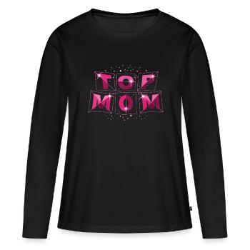 top mom pink spacy - Frauen Premium Bio Langarmshirt - Schwarz - Vorne - Julia (174cm)