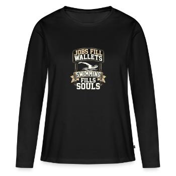 Cadeaux de nageur Emplois Remplir portefeuilles Natation Remplissages - T-shirt manches longues Premium bio Femme - noir - Devant - Julia (174cm)