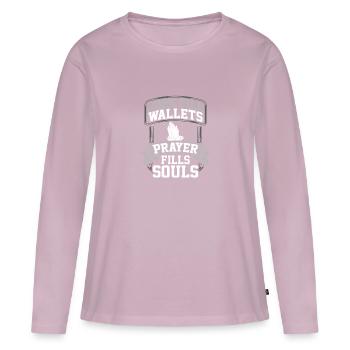 Prayer Gifts Jobs Fill Wallets Prayer Fills Souls - Women's Premium Organic Long Sleeve Shirt - dusky pink - Front - Julia (174cm)