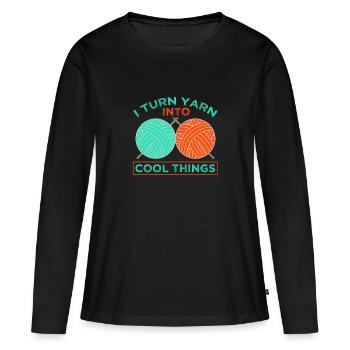 Strickgeschenke verwandeln Garn in coole Dinge Stricken - Frauen Premium Bio Langarmshirt - Schwarz - Vorne - Julia (174cm)