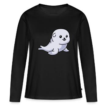 Robbe Tier Comic - Frauen Premium Bio Langarmshirt - Schwarz - Vorne - Julia (174cm)