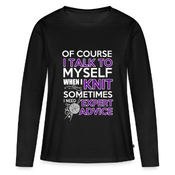 Cadeau d'anniversaire pour femme tricoteuse - T-shirt manches longues Premium bio Femme - noir - Devant - Julia (174cm)