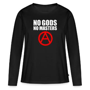 Pas de dieux Pas de maîtres Anarchie anarchiste Athéisme - T-shirt manches longues Premium bio Femme - noir - Devant - Julia (174cm)