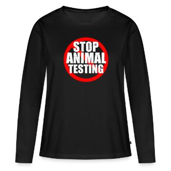 Arrêter les tests sur les animaux - T-shirt manches longues Premium bio Femme - noir - Devant - Julia (174cm)