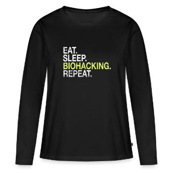 Eat Sleep Biohacking Repeat Biohacker Cadeau - T-shirt manches longues Premium bio Femme - noir - Devant - Julia (174cm)