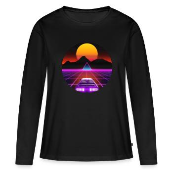 80s sports car Outrun Vaporwave Synthwave - Women's Premium Organic Long Sleeve Shirt - black - Front - Julia (174cm)
