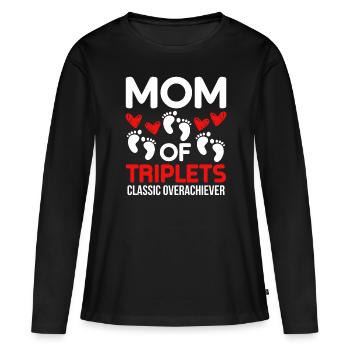 Mère de triplés triplés maman enceinte - T-shirt manches longues Premium bio Femme - noir - Devant - Julia (174cm)