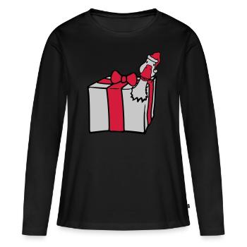 L’oie éclate de cadeau - T-shirt manches longues Premium bio Femme - noir - Devant - Julia (174cm)