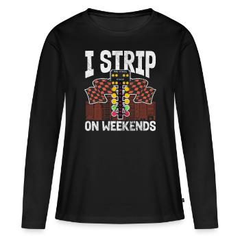 Je me déshabille le week-end | Course de dragsters - T-shirt manches longues Premium bio Femme - noir - Devant - Julia (174cm)