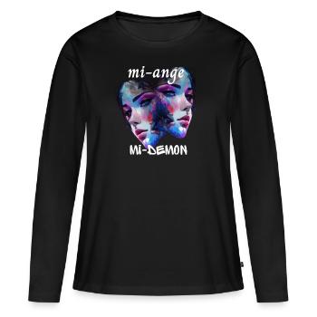 Humor & Spaß: EINZIGARTIGE Frau, halber Engel mi Dämon - Frauen Premium Bio Langarmshirt - Schwarz - Vorne - Julia (174cm)