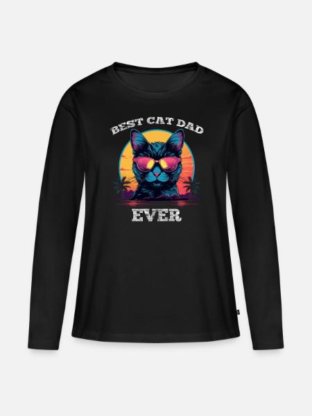 Best Cat Dad Ever - Frauen Premium Bio Langarmshirt - Schwarz