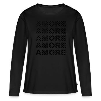 AMORE - Frauen Premium Bio Langarmshirt - Schwarz - Vorne - Julia (174cm)