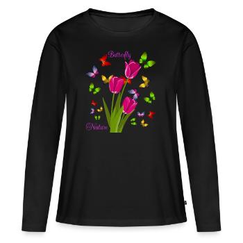 butterfly nature. - T-shirt manches longues Premium bio Femme - noir - Devant - Julia (174cm)