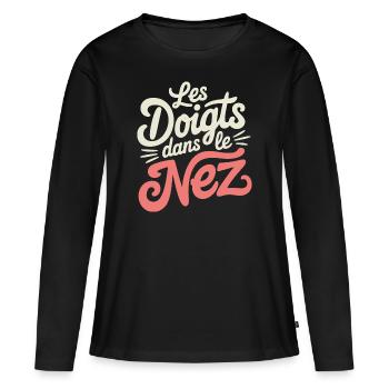 Les doigts dans le nez - T-shirt manches longues Premium bio Femme - noir - Devant - Julia (174cm)