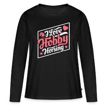 J’aime Hobby Horsing - Coeur - Hobby - T-shirt manches longues Premium bio Femme - noir - Devant - Julia (174cm)