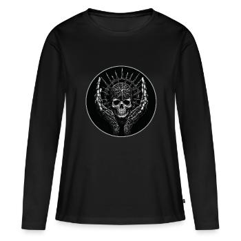 Crâne décoratif avec pentagramme - T-shirt manches longues Premium bio Femme - noir - Devant - Julia (174cm)
